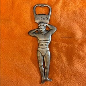 Vintage Metal Bottle Opener,Santa Cruz California Souvenir Muscle Man,circa 60's